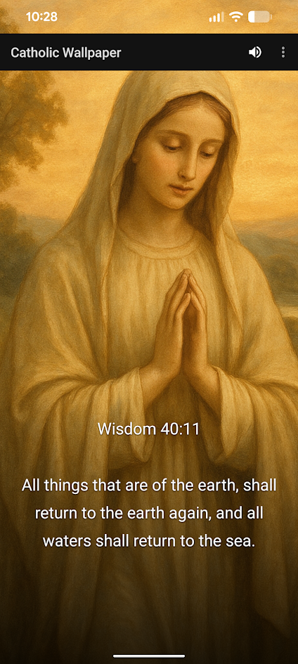 Catholic Wallpaper Android app showing a Catholic Bible verse wallpaper